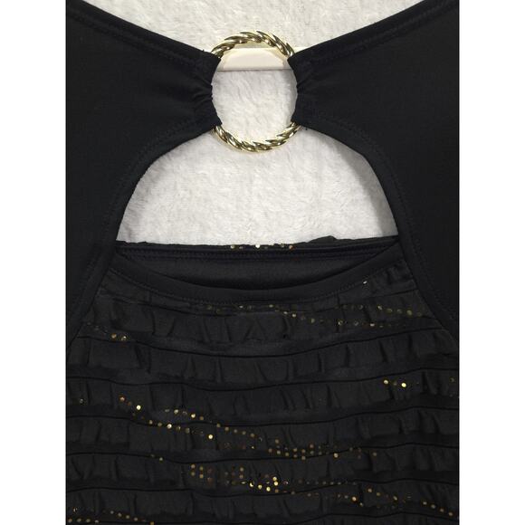 I.N. Studio Gold Embellished Top Ruffled Square Neck Woman SP Black Festive Glam - Picture 12 of 13